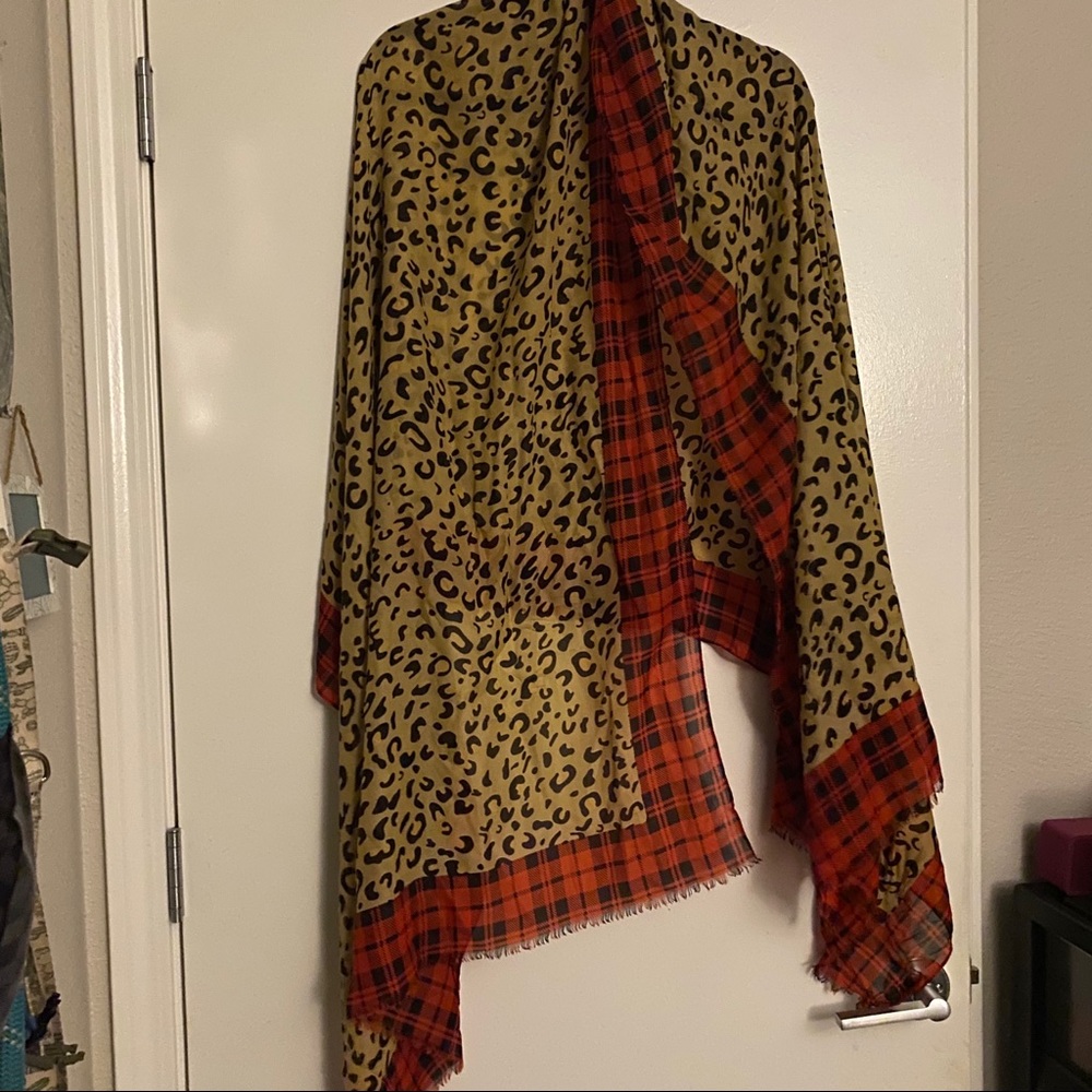 Trendy leopard and plaid tartan scarf- silky!
